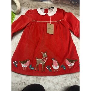 NWT Mini Baby Boden Appliqué Velvet Woodland Creature Christmas Dress Size 12-18